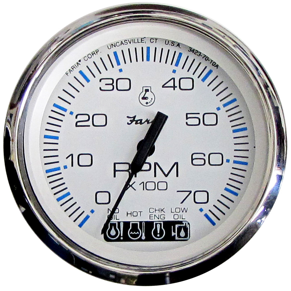 Faria Chesapeake White SS 4 Tachometer wSystemcheck Indicator 7000 RPM Gas JohnsonEvinrude Outboard 33850