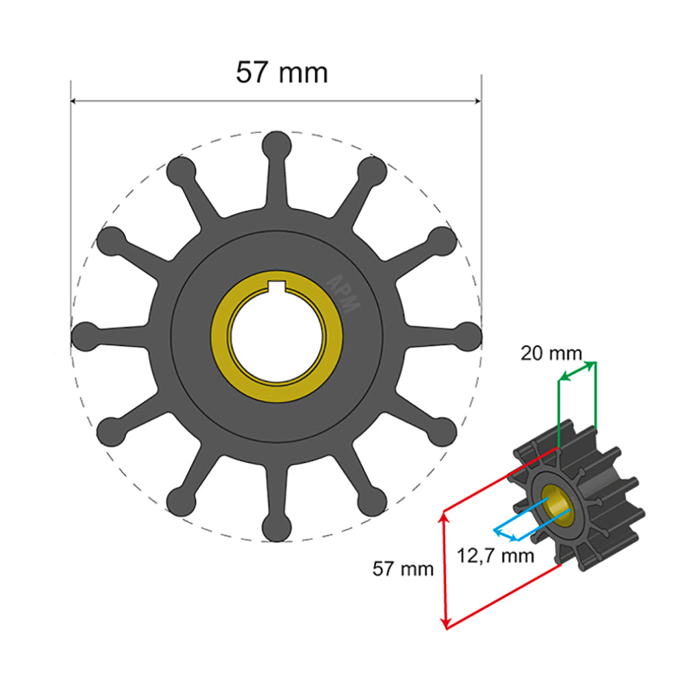 Albin Group Premium Impeller Kit 57 x 127 x 20mm 12 Blade Key Insert 0601013