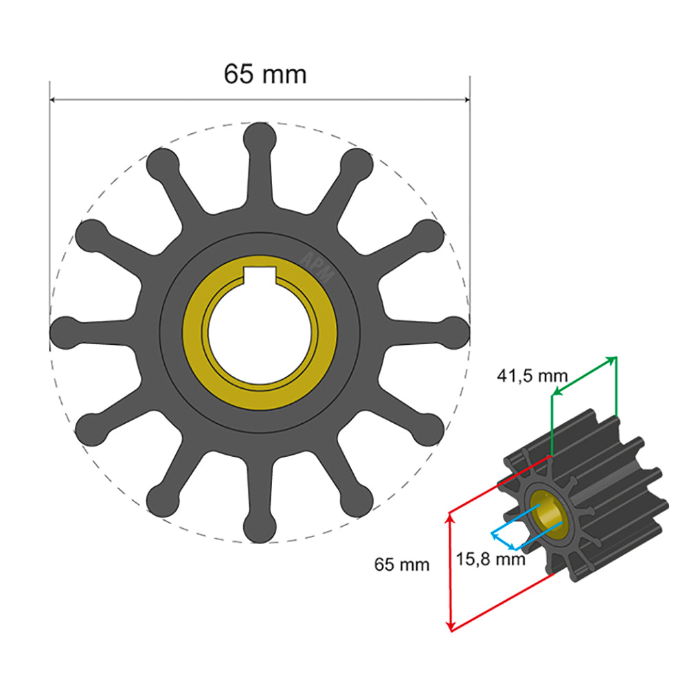 Albin Group Premium Impeller Kit 65 x 158 x 415mm 12 Blade Key Insert 0601018
