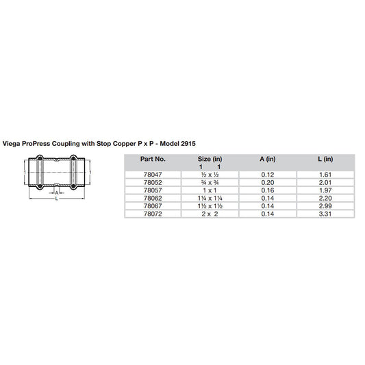 Viega ProPress 114 Copper Coupling wStop Double Press Connection Smart Connect Technology 78062