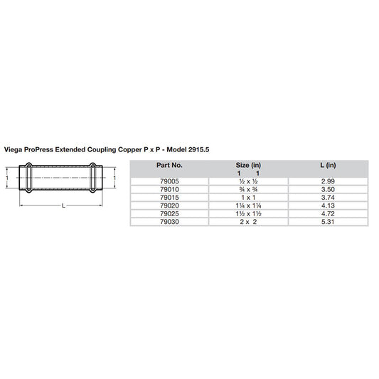 Viega ProPress 1 Extended Coupling wo Stop Double Press Connection Smart Connect Technology 79015