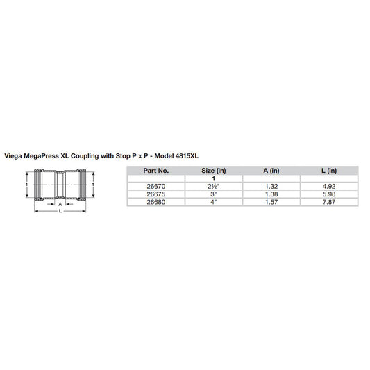 Viega MegaPress 3 Carbon Steel Coupling wStop wFMK Double Press Connection Smart Connect Technology 26675