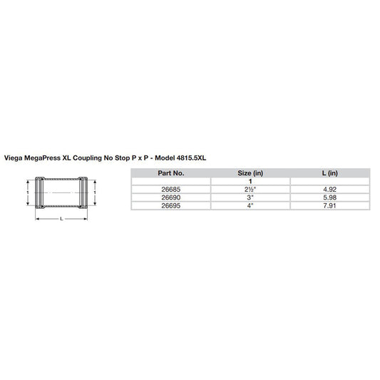 Viega MegaPress 3 Carbon Steel Coupling wo Stop wFMK Double Press Connection Smart Connect Technology 26690