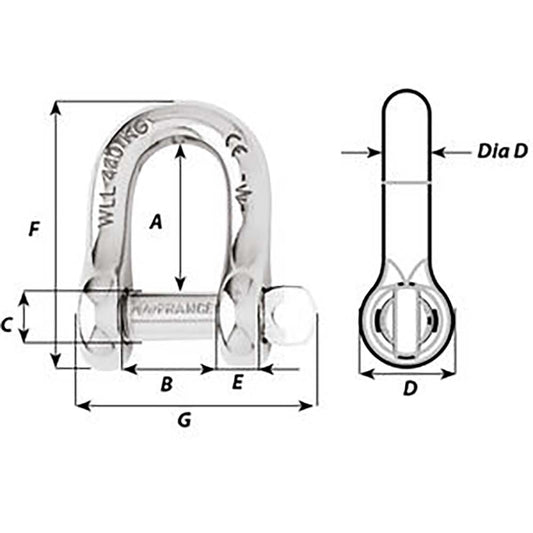 Wichard Captive Pin D Shackle Diameter 6mm 14 01403