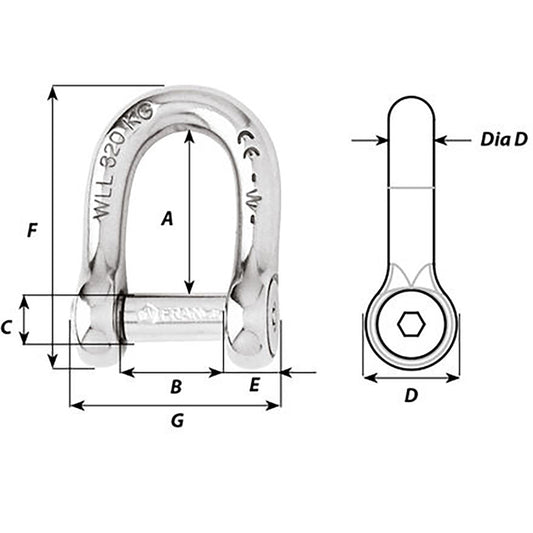 Wichard SelfLocking Allen Head Pin D Shackle 6mm Diameter 14 01303