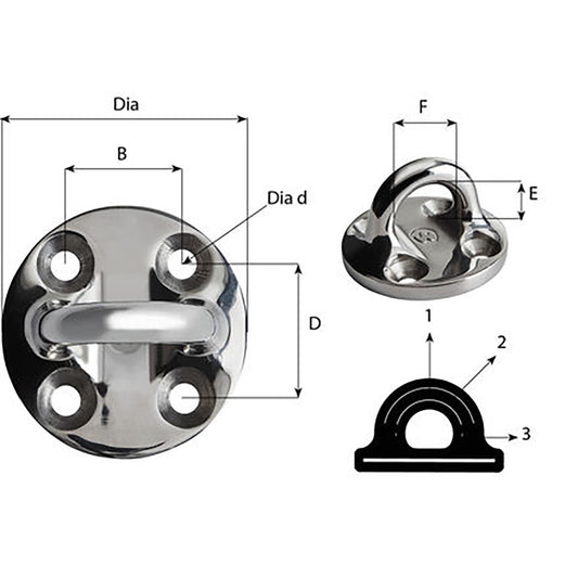 Wichard Round Pad Eye 57mm Diameter 214 Fixed 6635
