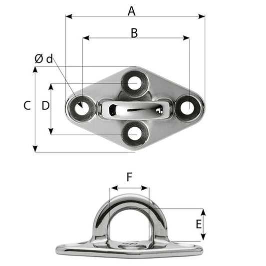 Wichard Diamond Pad Eye Round 79mm Length 3764 M6 Screw 6645