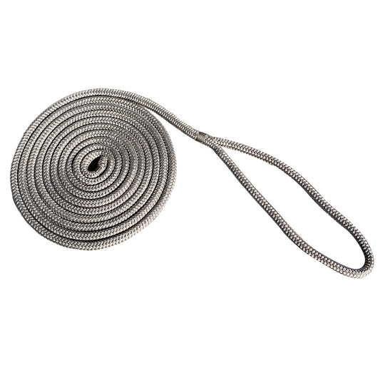 New England Rope 12 x 25 Nylon Double Braid Dock Line  Grey 50581600025