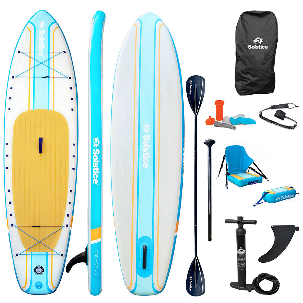 Solstice Watersports 106 Rambler Inflatable StandUp PaddleboardKayak 2In1 Kit wSeat  Convertible Paddle  Orange 36201