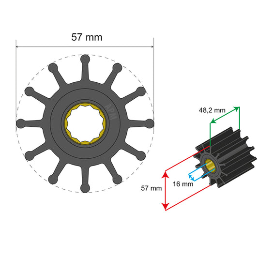 Albin Group Premium Impeller Kit 57 x 16 x 482mm  12 Blade  Spline Insert 0601014