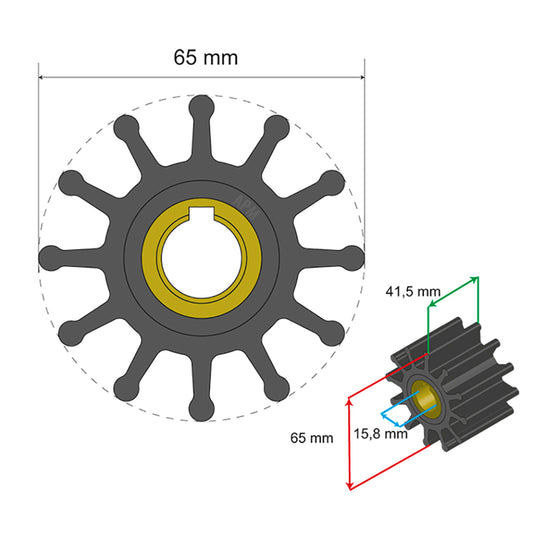 Albin Group Premium Impeller Kit 65 x 158 x 415mm  12 Blade  Key Insert 0601018