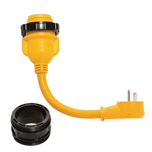 Camco PowerGrip Locking Adapter  15A125V Male to 30A125V Female Locking 55635