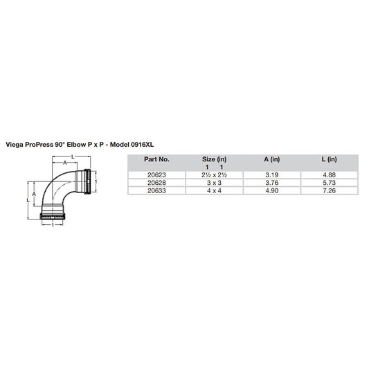 Viega ProPress 212 90 Copper Elbow Double Press Connection Smart Connect Technology 20623