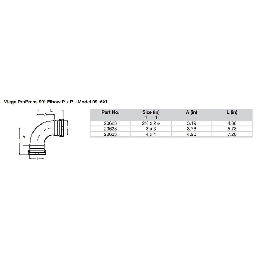 Viega ProPress 212  90 Copper Elbow  Double Press Connection  Smart Connect Technology 20623
