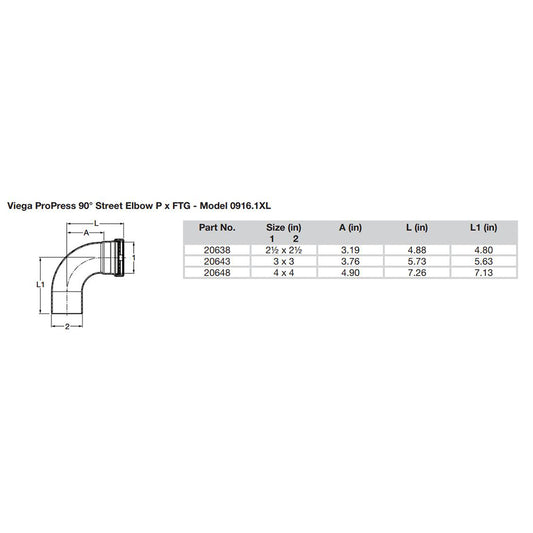 Viega ProPress 212  90 Copper Elbow  StreetPress Connection  Smart Connect Technology 20638