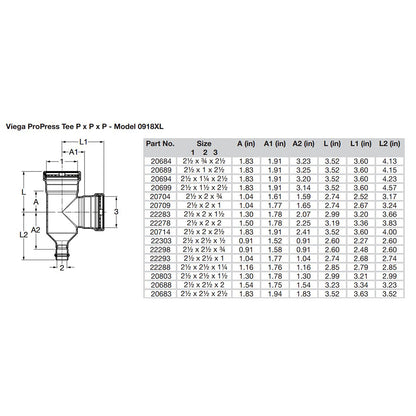 Viega ProPress 212 Copper Tee  Triple Press Connection  Smart Connect Technology 20683