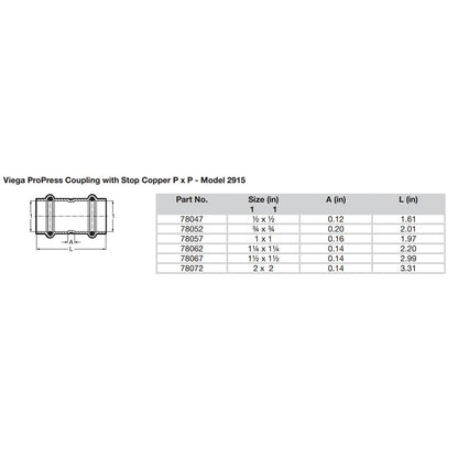 Viega ProPress 34 Copper Coupling wStop  Double Press Connection  Smart Connect Technology 78052