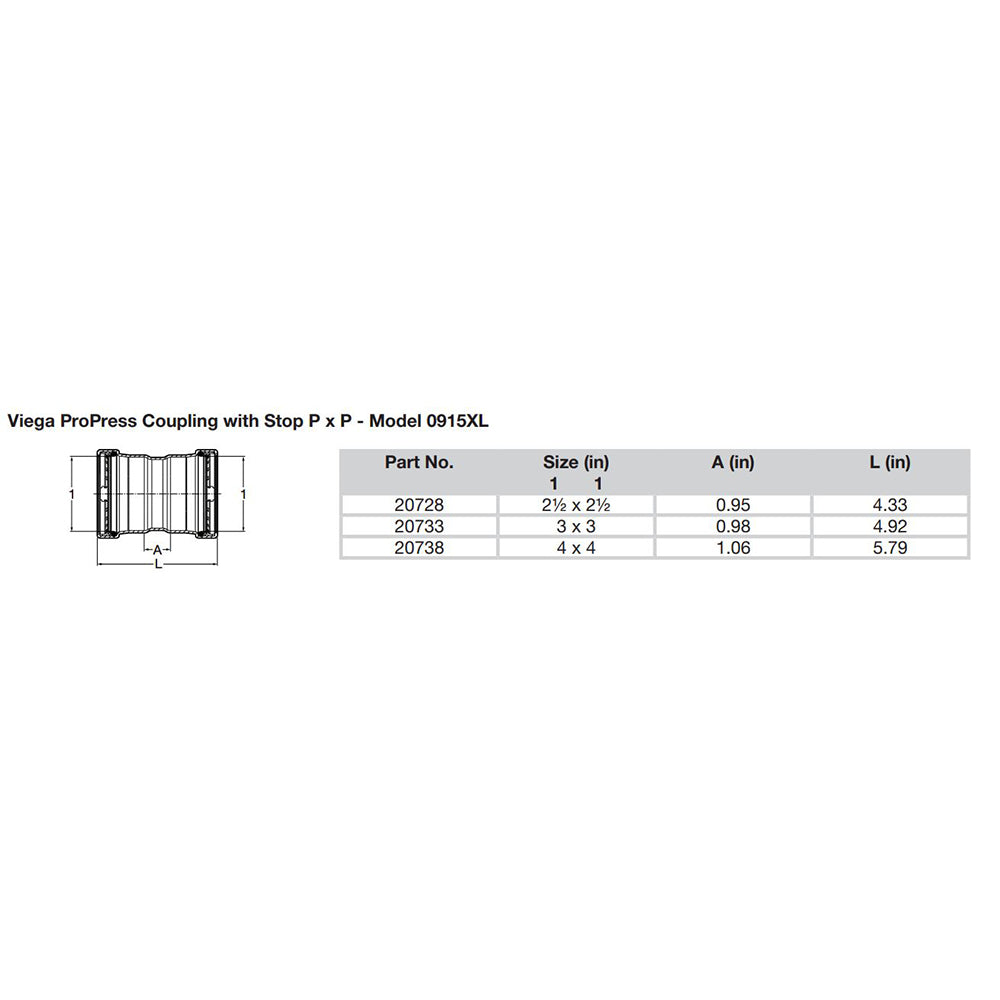 Viega ProPress 212 Copper Coupling wStop Double Press Connection  Smart Connect Technology 20728