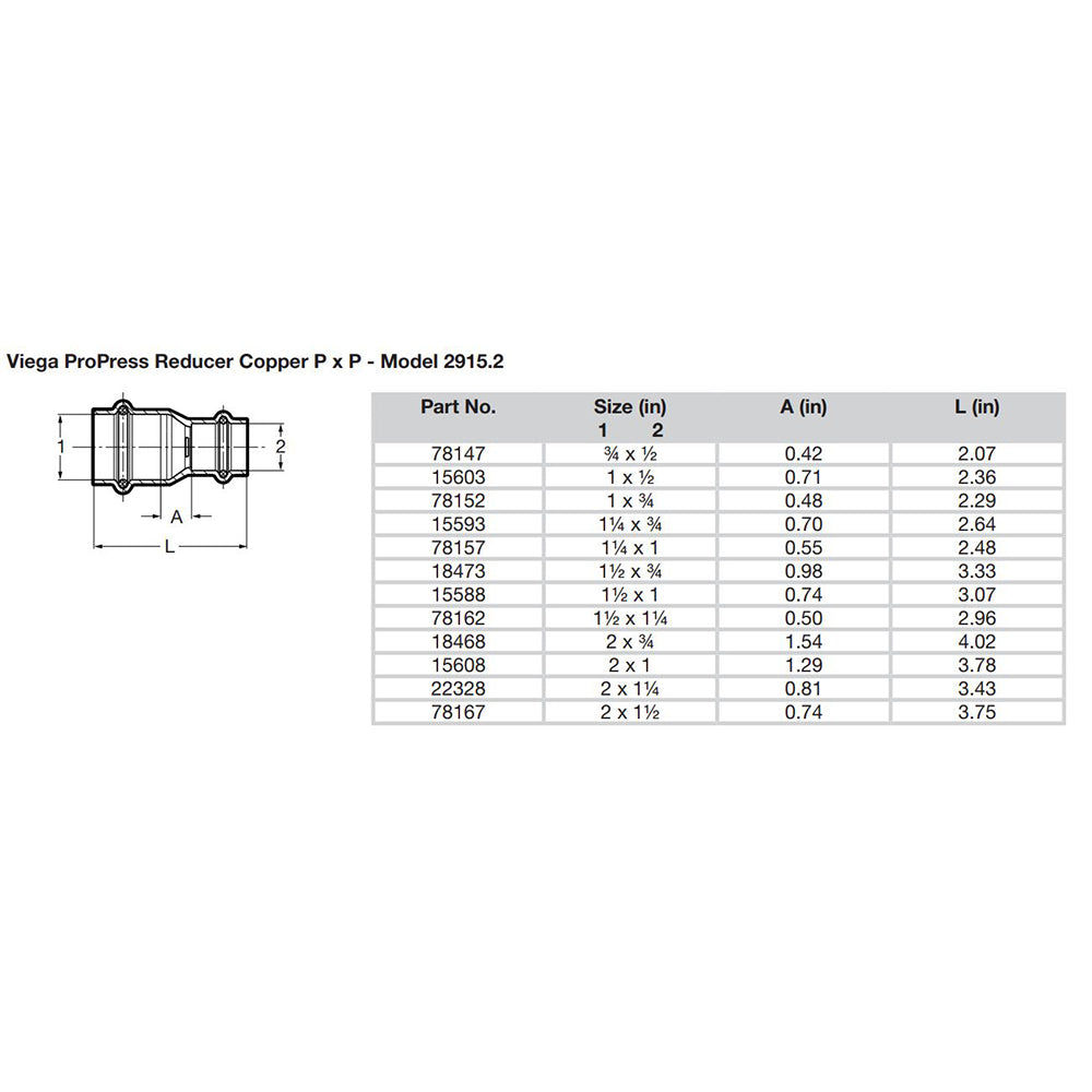 Viega ProPress 114 x 1 Copper Reducer  Double Press Connection  Smart Connect Technology 78157