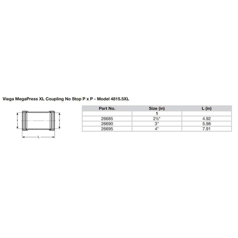 Viega MegaPress 212 Carbon Steel Coupling wo Stop wFMK  Double Press Connection  Smart Connect Technology 26685