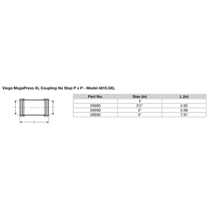 Viega MegaPress 212 Carbon Steel Coupling wo Stop wFMK  Double Press Connection  Smart Connect Technology 26685